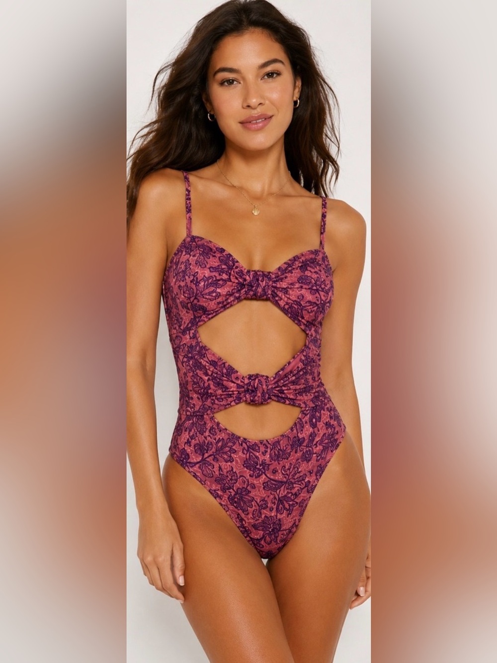 Wild Fable Pink Purple Paisley Cutout Keyhole Knotted Swimsuit. Size XXS. NWT!